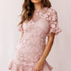 Reinhart Short Sleeve Crochet Lace Dress Blush
