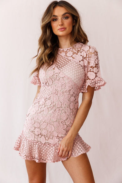 Reinhart Short Sleeve Crochet Lace Dress Blush | Selfie Leslie