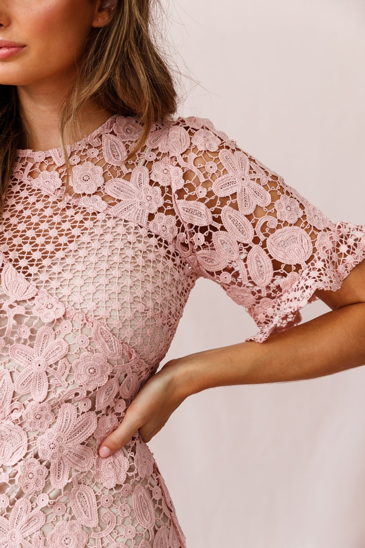 Reinhart Short Sleeve Crochet Lace Dress Blush by Selfie Leslie