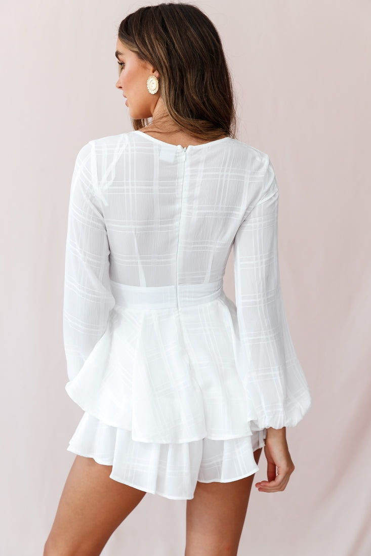 Maddox Fit & Flare Long Sleeve Romper White by Selfie Leslie