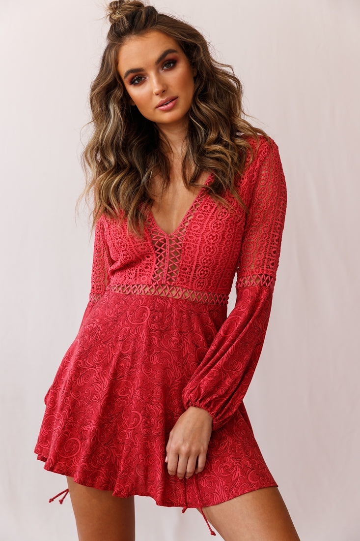 Carson Crochet Bell Sleeve Dress Coral by Selfie Leslie