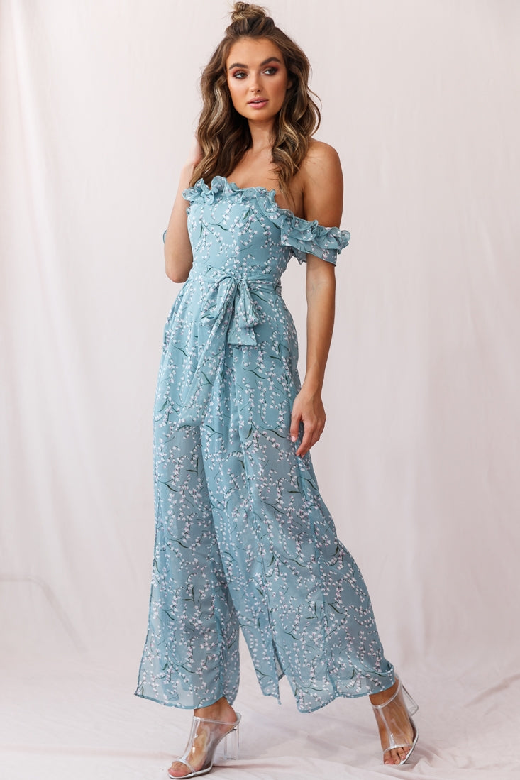 Jazz Bardot Neckline Wide Leg Split Jumpsuit Floral Print Blush main image 0