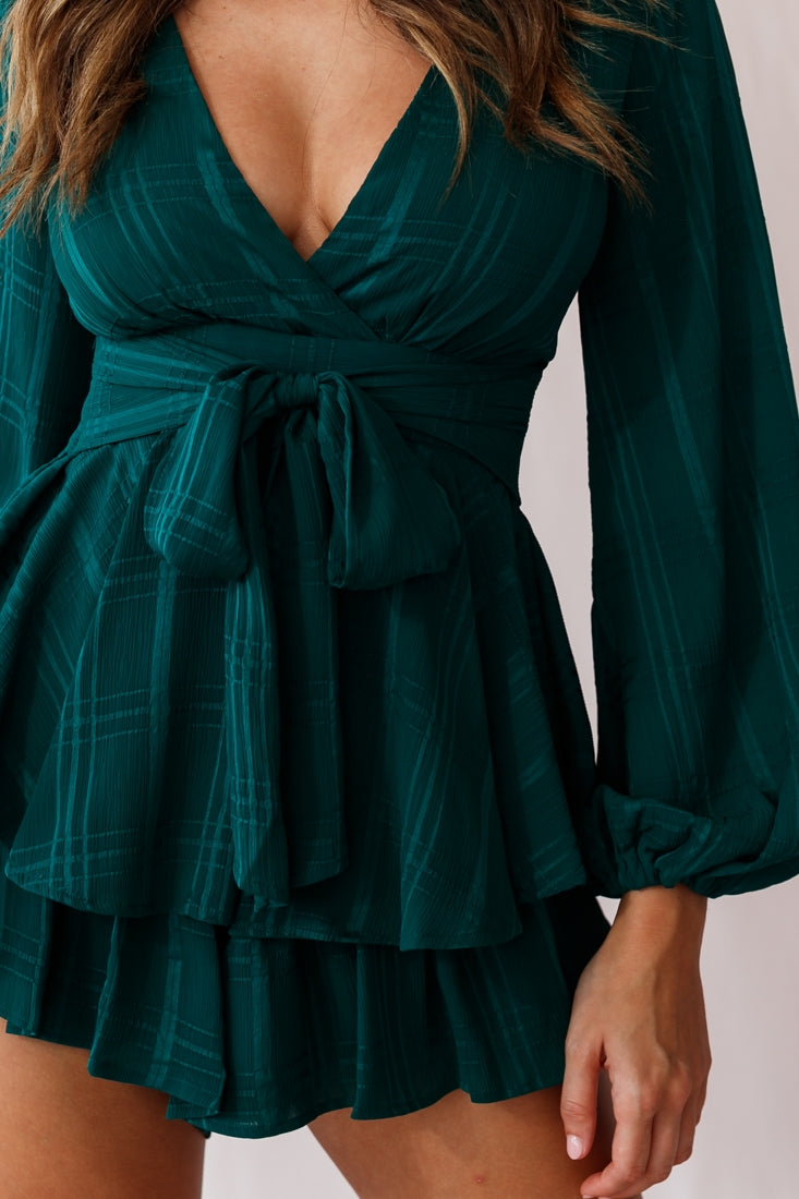 Maddox Fit & Flare Long Sleeve Romper Forest Green by Selfie Leslie