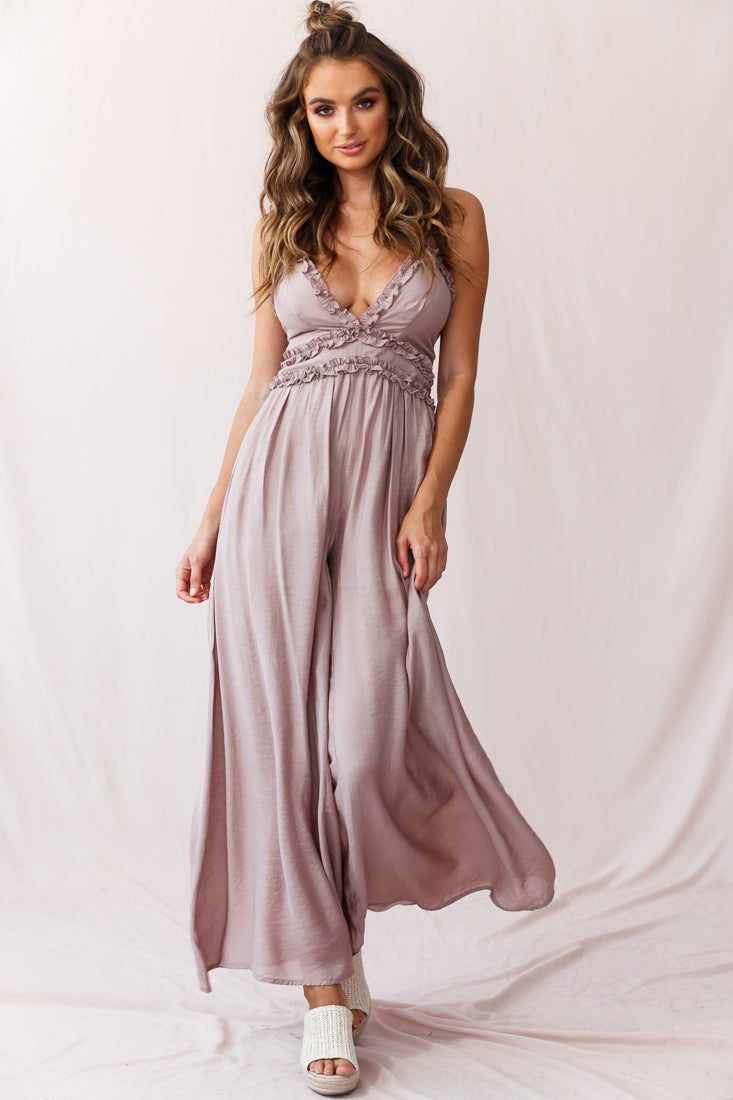 Laney Wide Leg Ruffle Detail Jumpsuit Mocha by Selfie Leslie