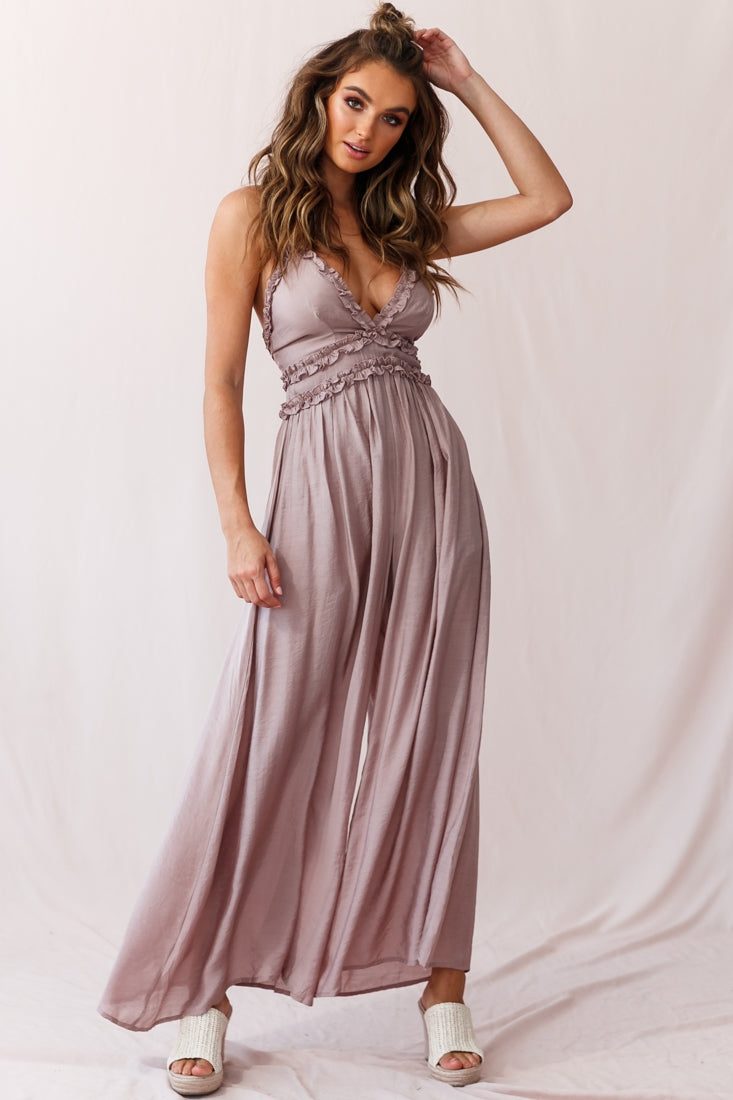 Laney Wide Leg Ruffle Detail Jumpsuit Mocha by Selfie Leslie