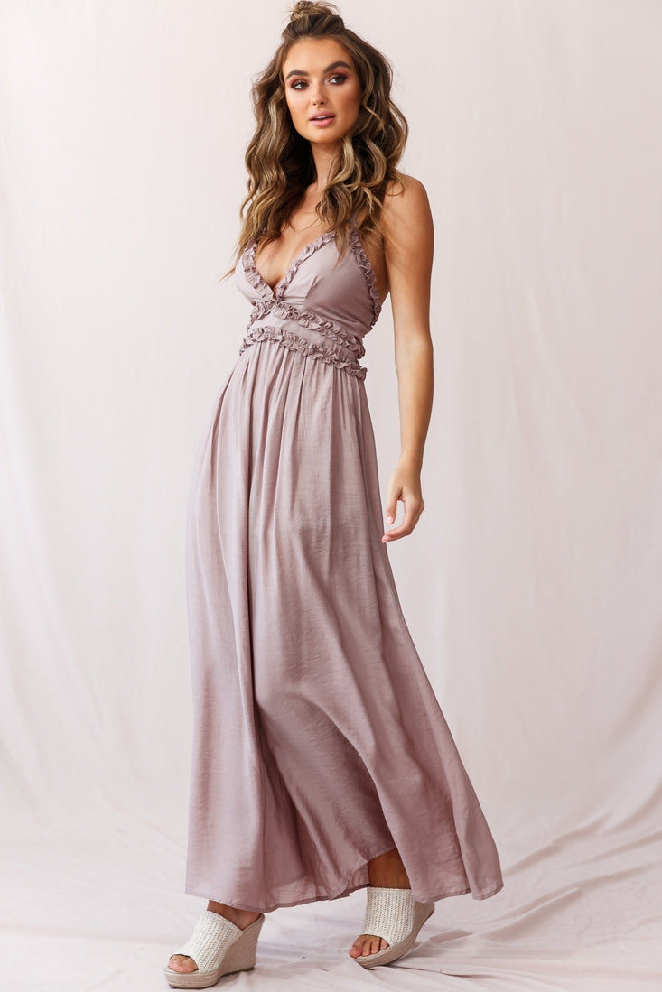 Laney Wide Leg Ruffle Detail Jumpsuit Mocha by Selfie Leslie
