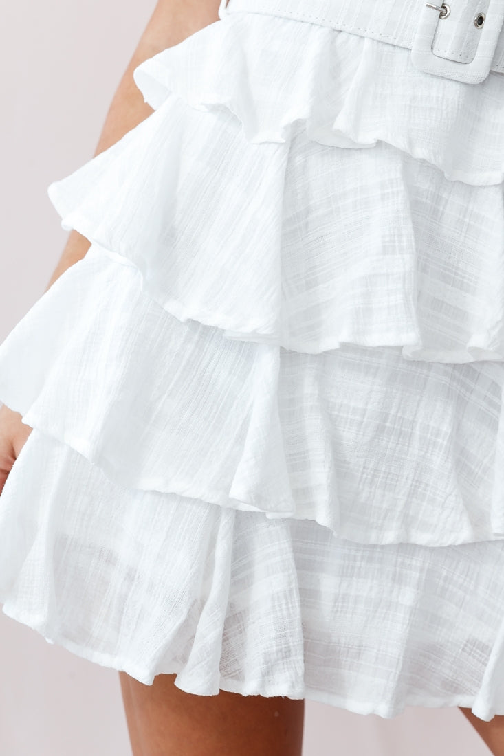 Queensland Tiered Frill Belt Dress White by Selfie Leslie