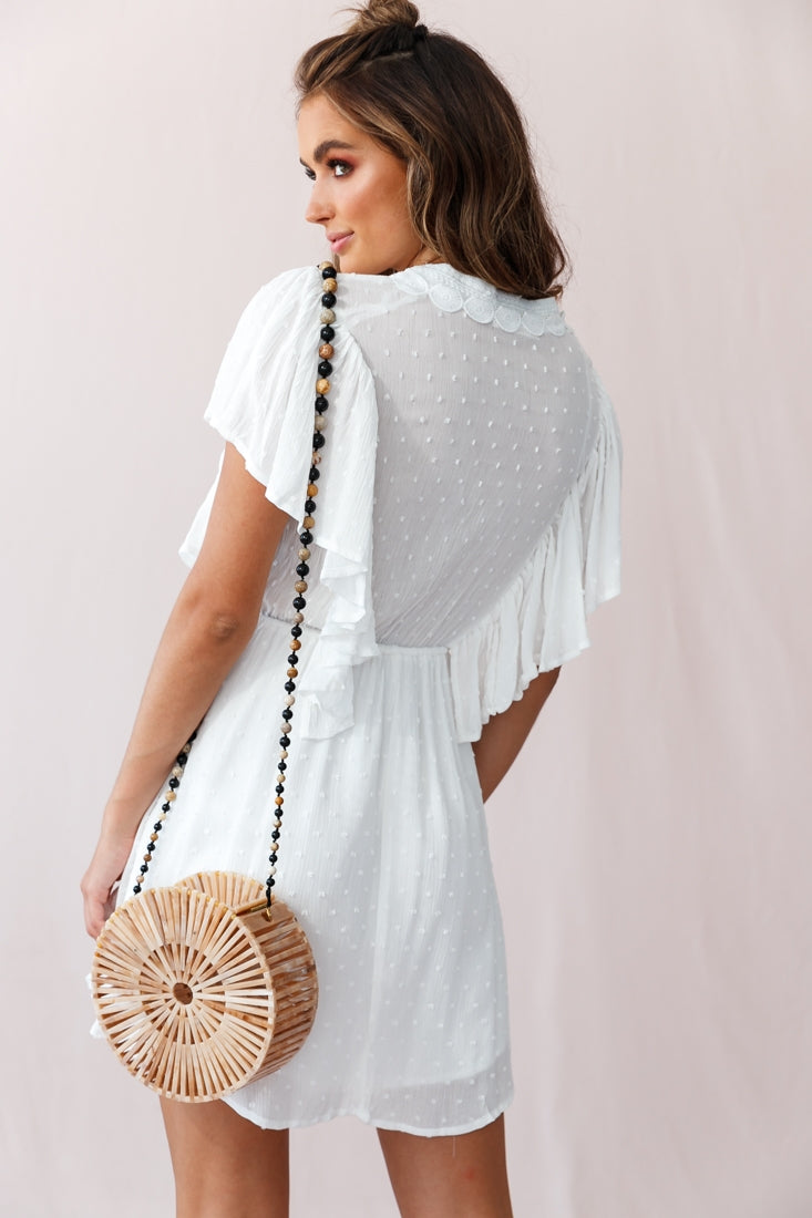 Hazel Crochet And Tassel Detail Drawstring Waist Dress White by Selfie Leslie