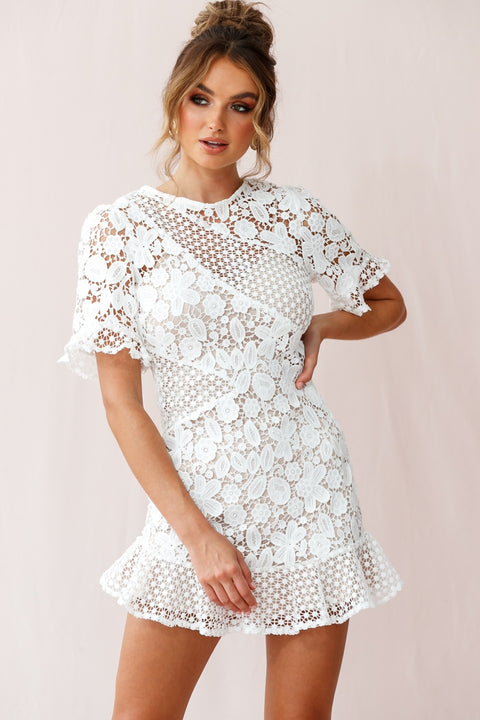 Reinhart Short Sleeve Crochet Lace Dress White– Selfie Leslie