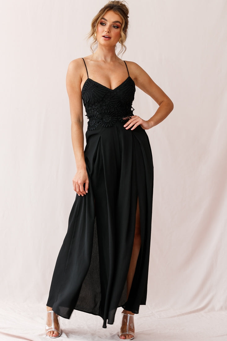 Ada Appliqué Embroidery Bust Wide Leg Jumpsuit Black by Selfie Leslie