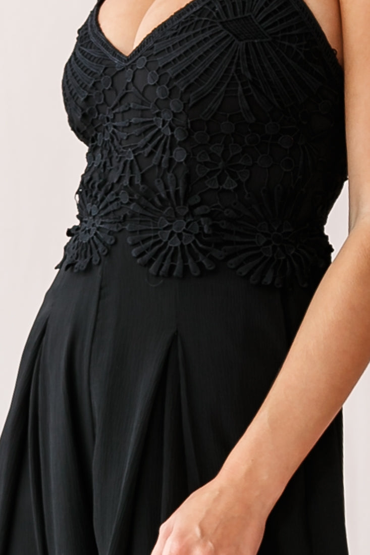 Ada Appliqué Embroidery Bust Wide Leg Jumpsuit Black by Selfie Leslie