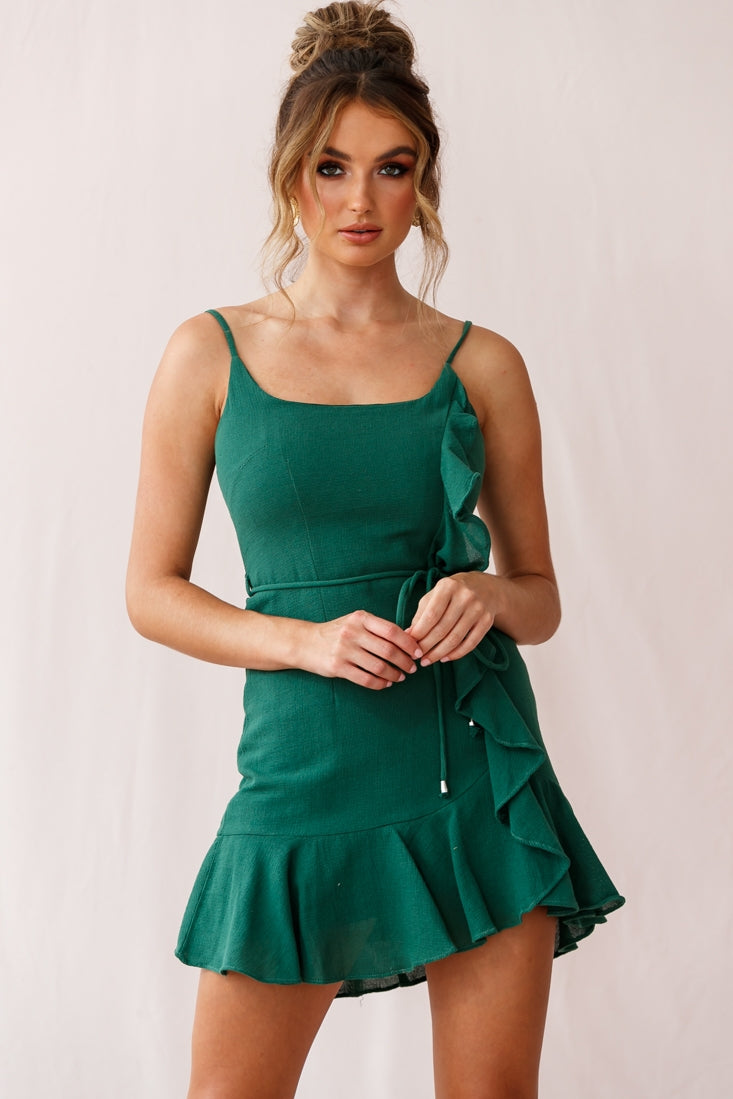 Hart Flowy Chiffon Mini Dress Forest Green by Selfie Leslie