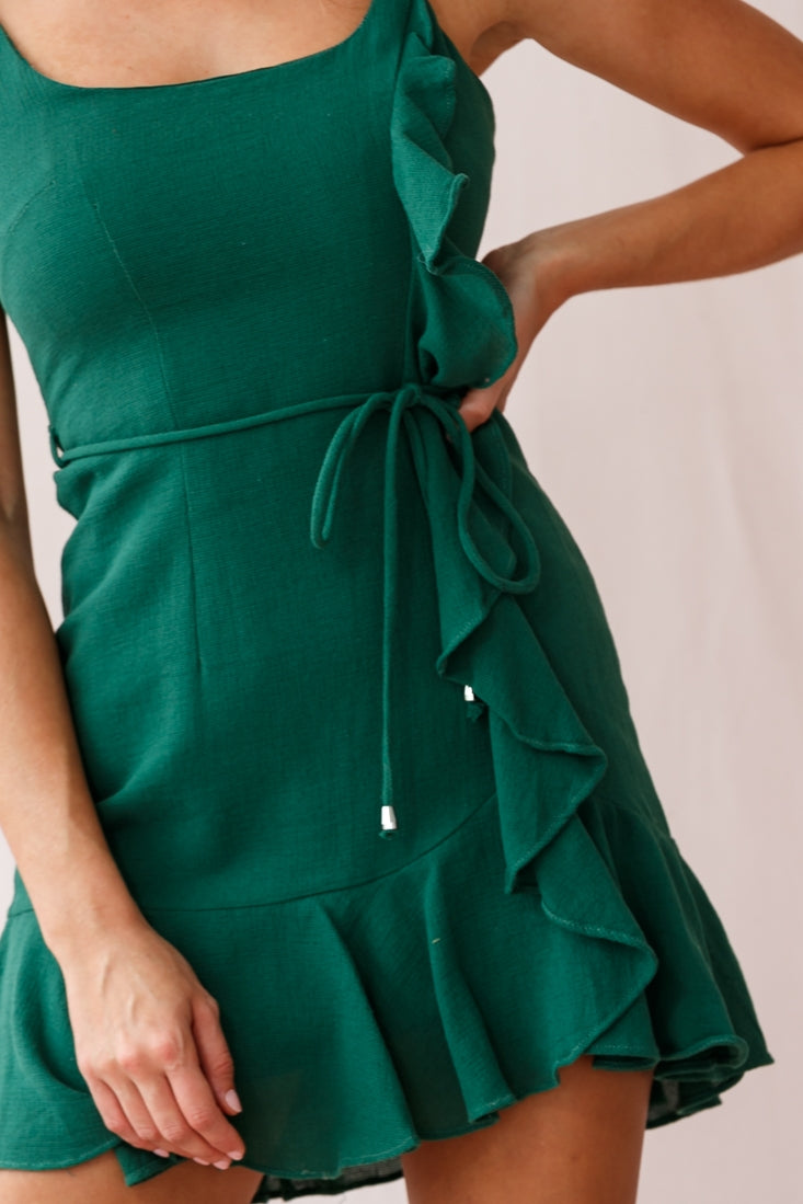 Hart Flowy Chiffon Mini Dress Forest Green by Selfie Leslie