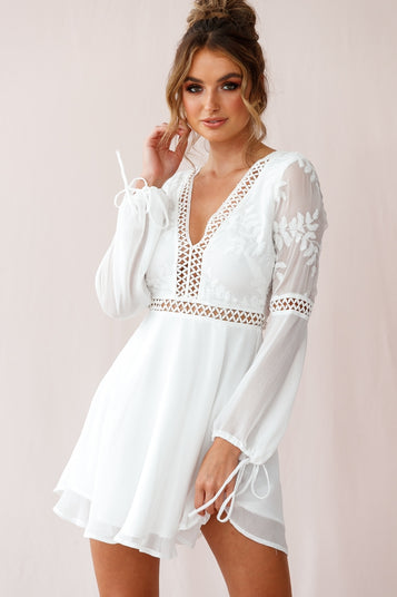 Shop the Carson Crochet Bell Sleeve Dress White | Selfie Leslie