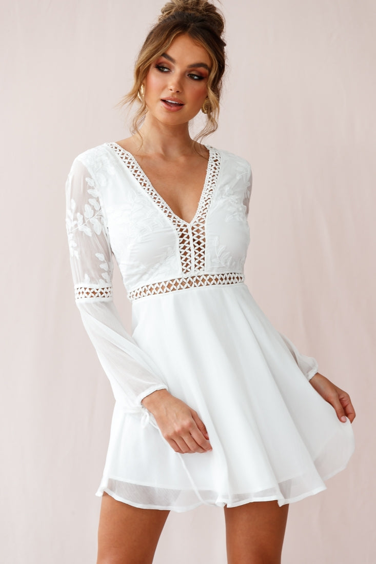 Shop the Carson Crochet Bell Sleeve Dress White