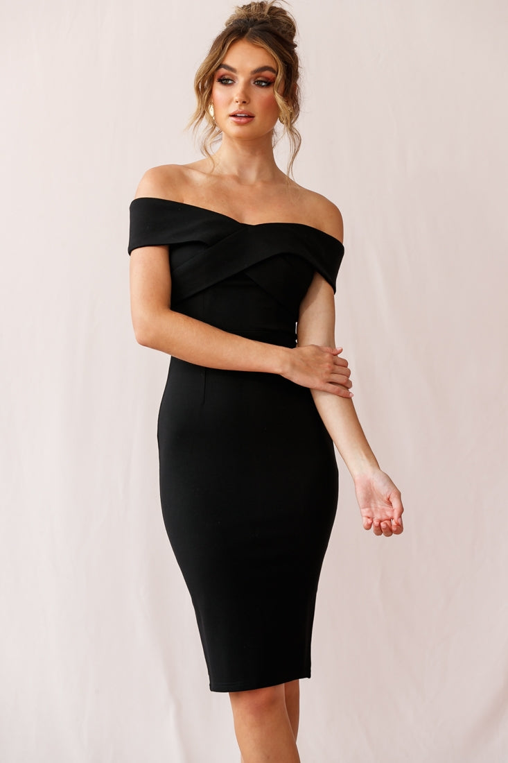 Corrine Elegant Off the Shoulder Bodycon Dress Black by Selfie Leslie