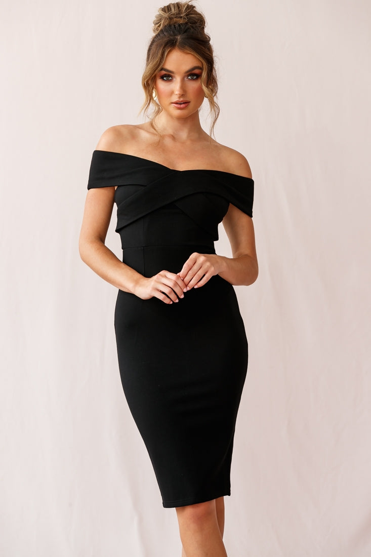 Corrine Elegant Off the Shoulder Bodycon Dress Black by Selfie Leslie