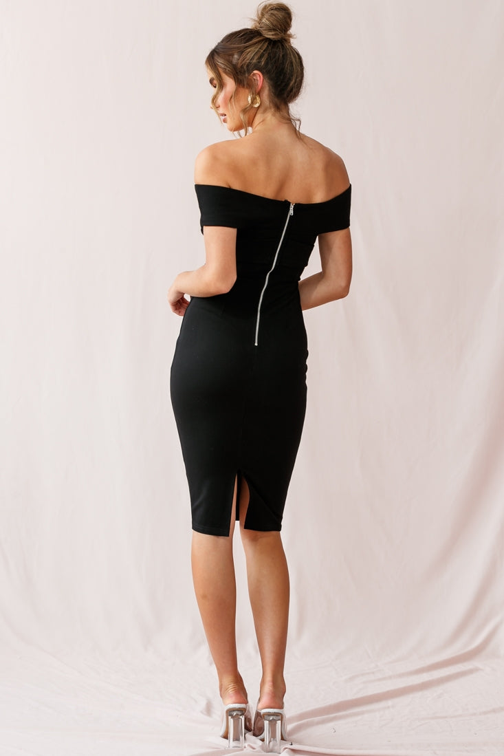Corrine Elegant Off the Shoulder Bodycon Dress Black by Selfie Leslie