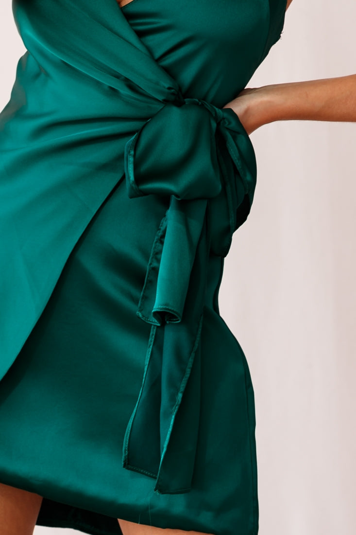 Ireland Silky Faux Wrap Dress Forest Green S
