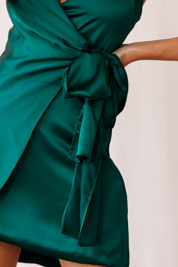 Shop the Ireland Silky Faux Wrap Dress Forest Green | Selfie Leslie