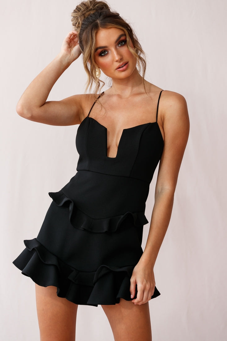 James Tiered Frill Mini Dress Black by Selfie Leslie