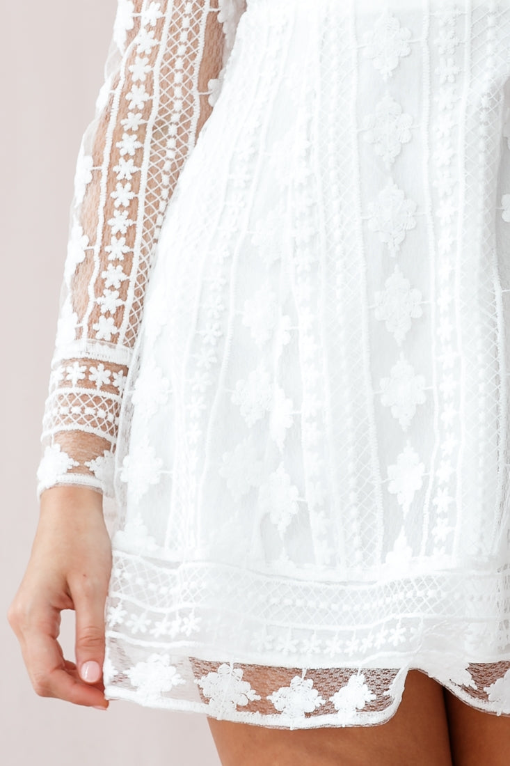 Amelia Lace Overlay Peek A Boo Dress White Selfie Leslie Amelia Lace Overlay Peek A Boo Dress White Selfie Leslie