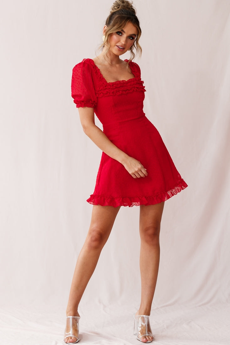 Lara Puff Sleeve Frill Dress Red by Selfie Leslie