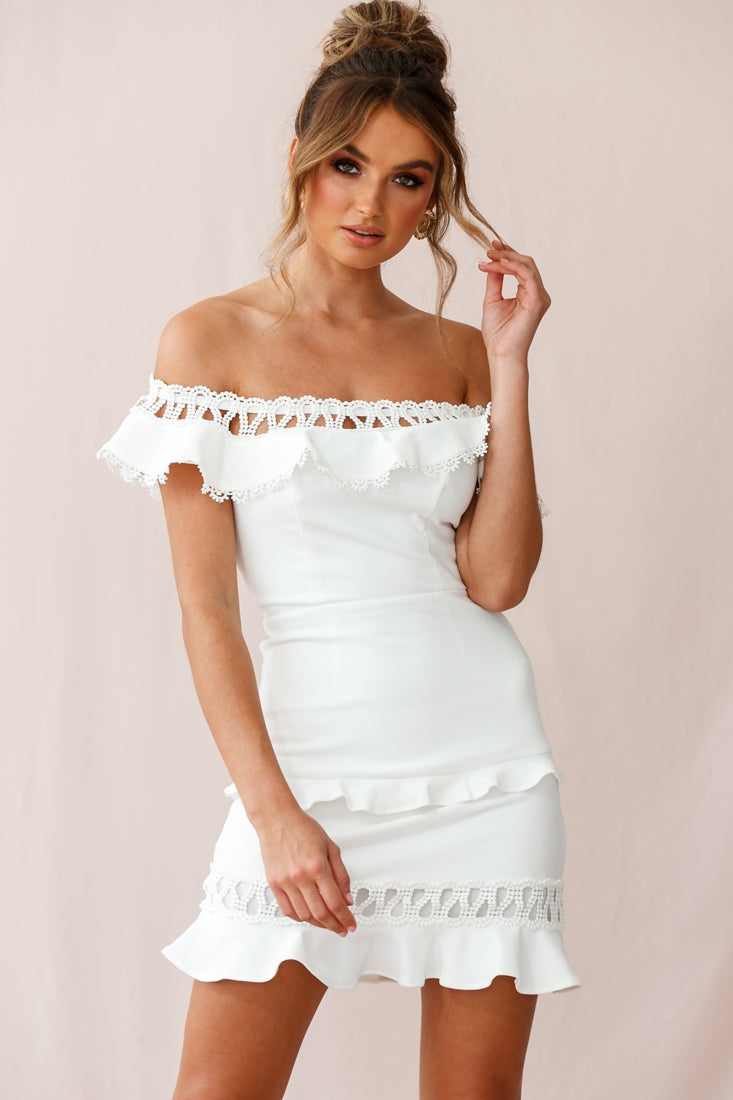 Maddie Off-Shoulder Lace Embroidery Dress White by Selfie Leslie