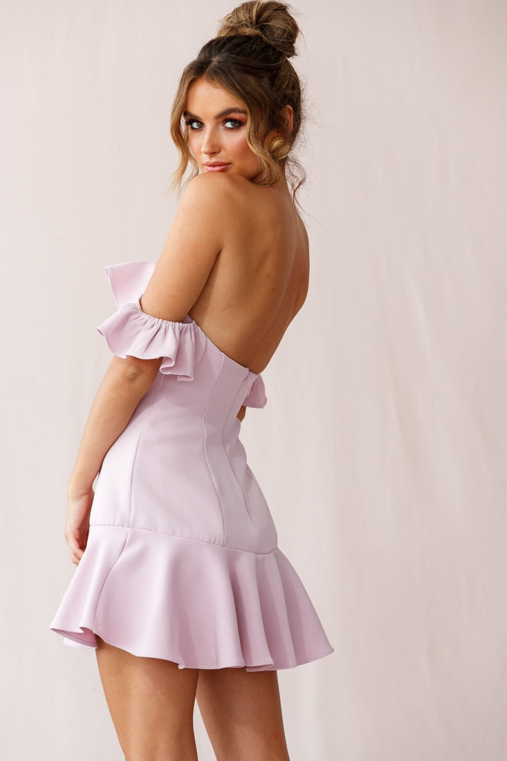 Ondine Bardot Neckline Fluted Hem Dress Mauve by Selfie Leslie