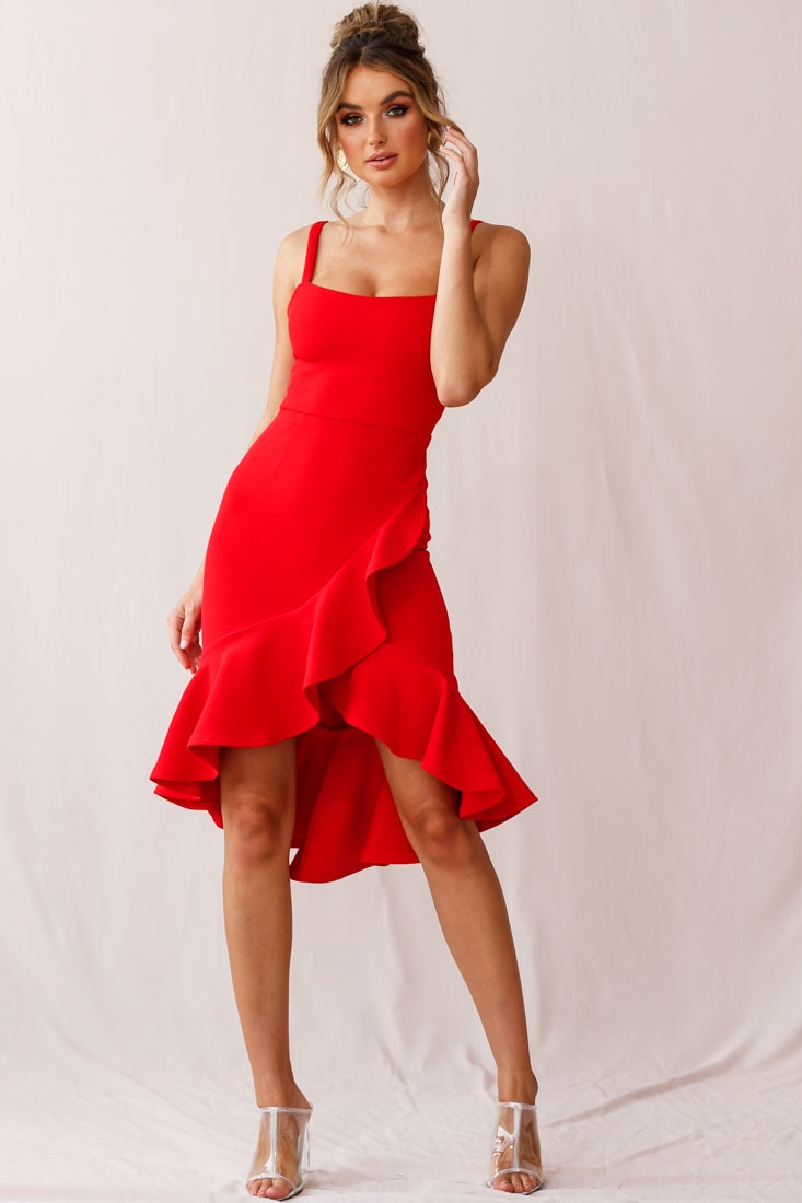 Shop the Cartagena High-Low Asymmetric Salsa Dress Red