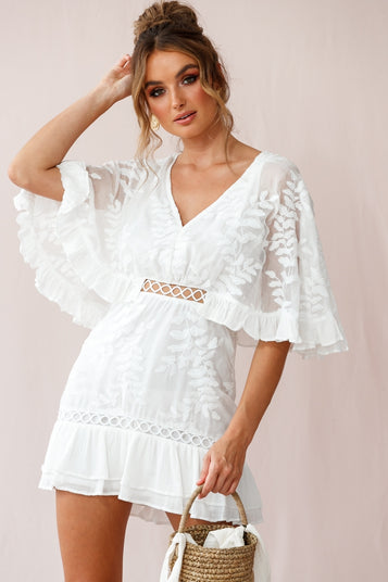 Shop the Caspar Leafy Embroidered Dress White | Selfie Leslie