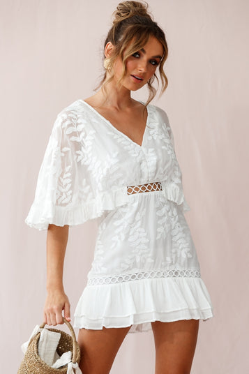 Shop the Caspar Leafy Embroidered Dress White | Selfie Leslie