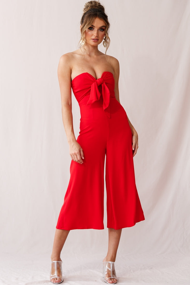 Khloe Summer Bow Tie Jumpsuit Red by Selfie Leslie