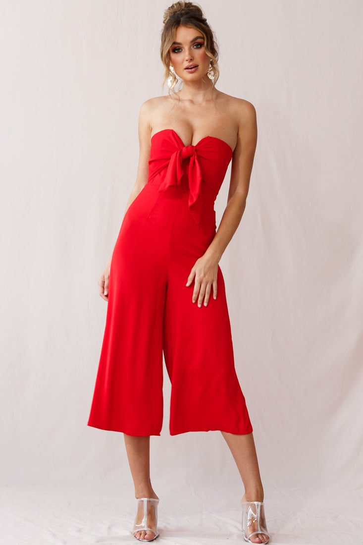 Khloe Summer Bow Tie Jumpsuit Red by Selfie Leslie
