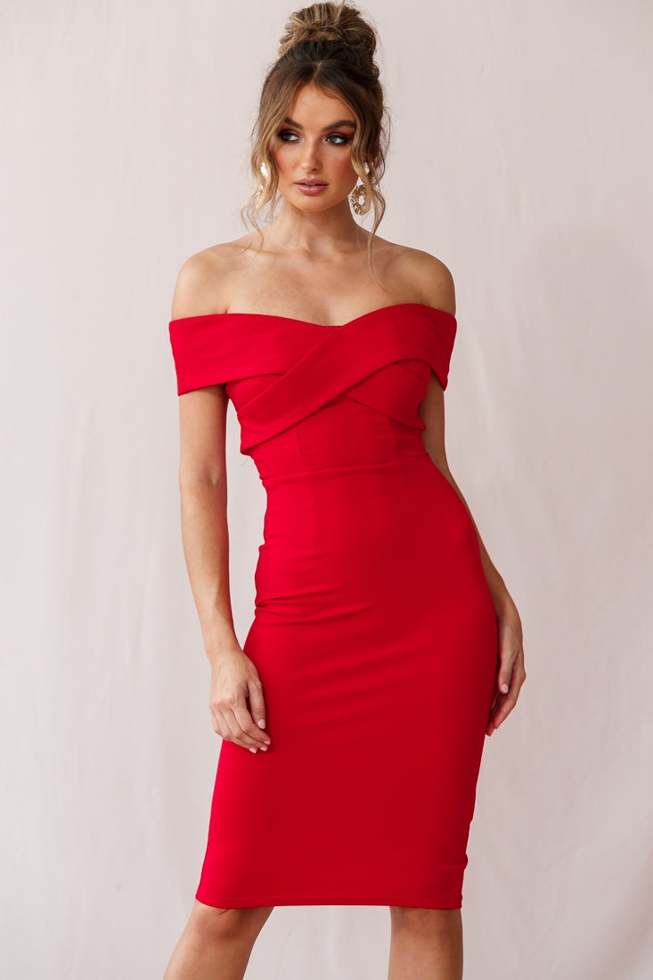 Corrine Elegant Off The Shoulder Bodycon Dress Red by Selfie Leslie