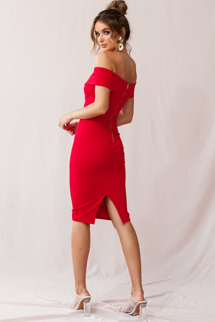 Corrine Elegant Off The Shoulder Bodycon Dress Red by Selfie Leslie