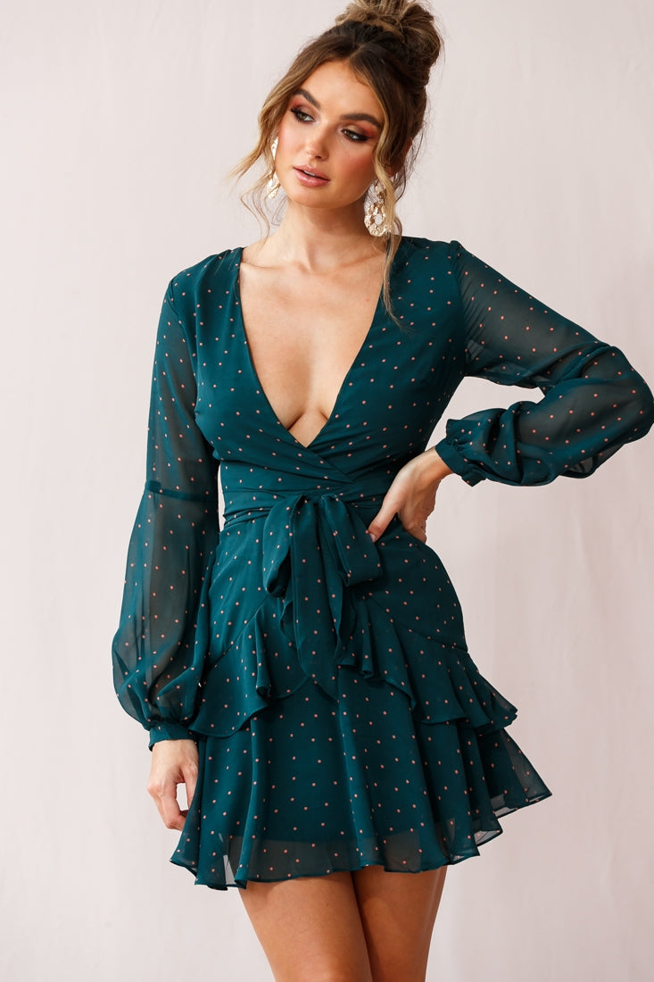 Kerry Polka Dot Sheer Back Dress Green by Selfie Leslie
