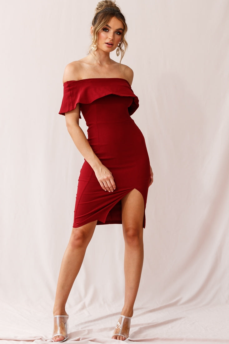 Alina Elegant Bodycon Dress Red Wine by Selfie Leslie