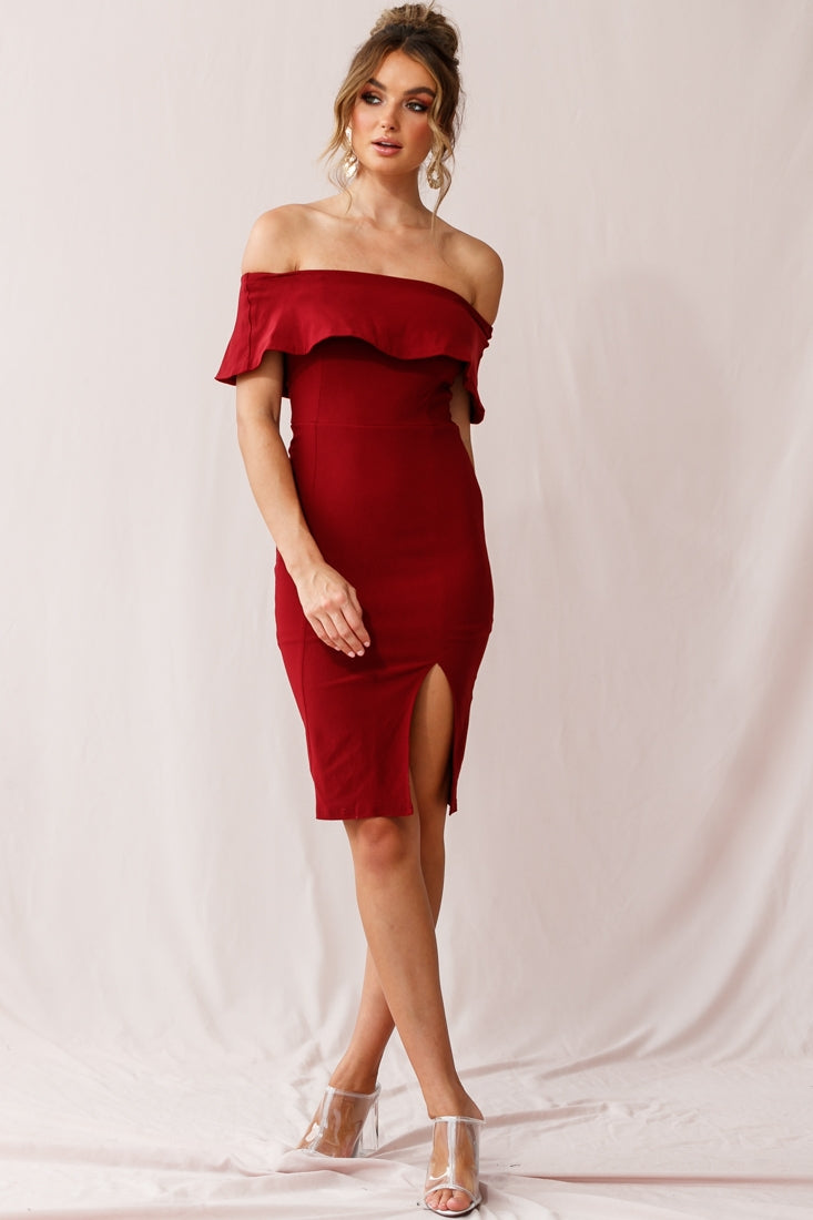 Alina Elegant Bodycon Dress Red Wine by Selfie Leslie