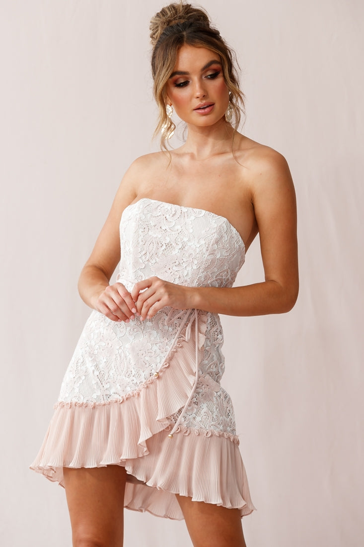 Banksia Lace Bandeau Wrap Dress Nude by Selfie Leslie