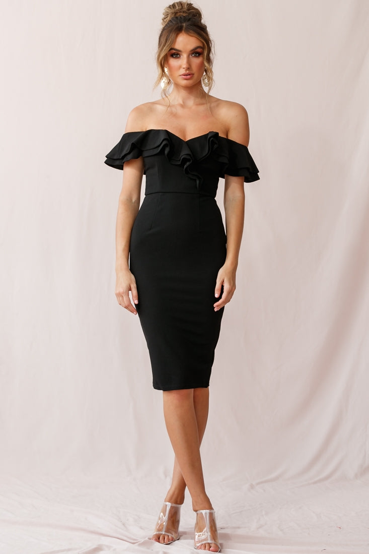 Rossi Ruffled Off The Shoulder Bodycon Dress Black Rossi Ruffled Off The Shoulder Bodycon Dress Black