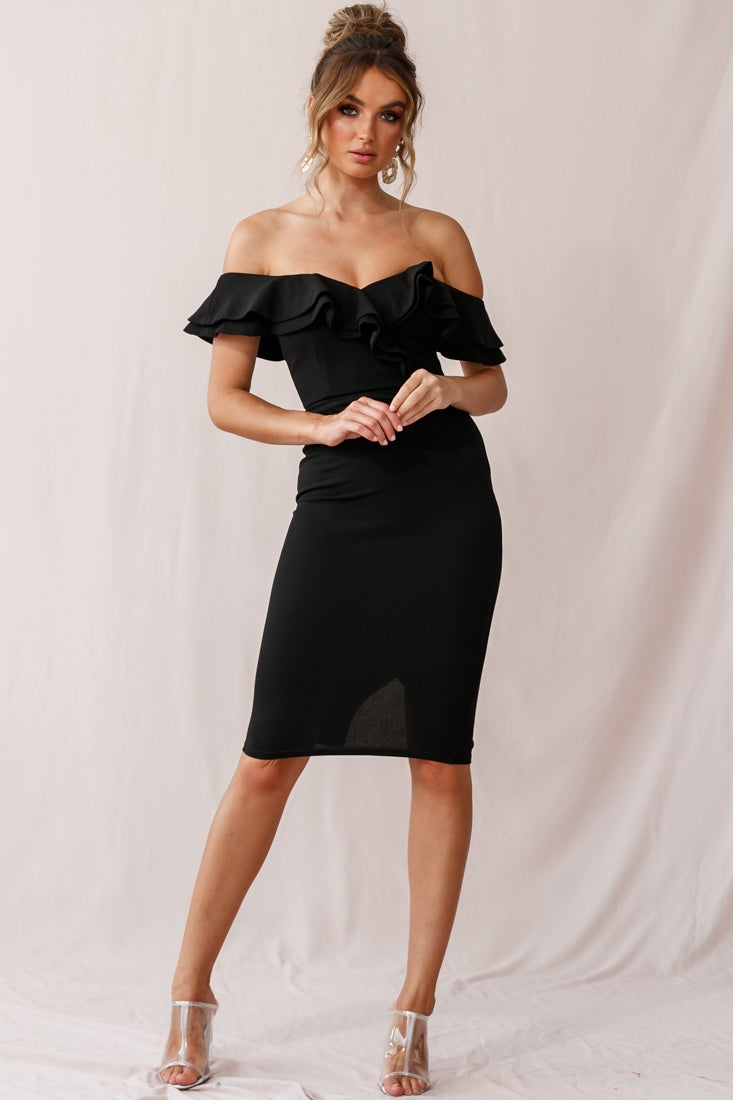 Rossi Ruffled Off The Shoulder Bodycon Dress Black by Selfie Leslie