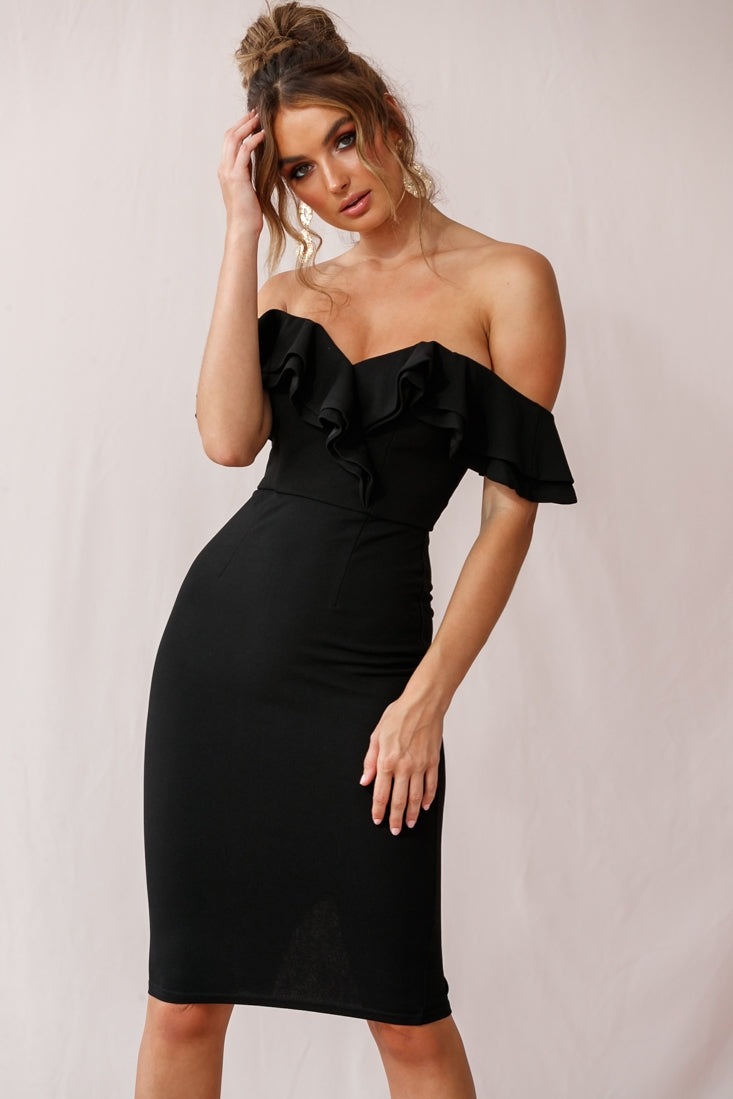 Rossi Ruffled Off The Shoulder Bodycon Dress Black by Selfie Leslie