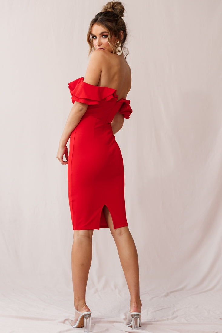 Rossi Ruffled Off The Shoulder Bodycon Dress Red Selfie Leslie Rossi Ruffled Off The Shoulder Bodycon Dress Red Selfie Leslie