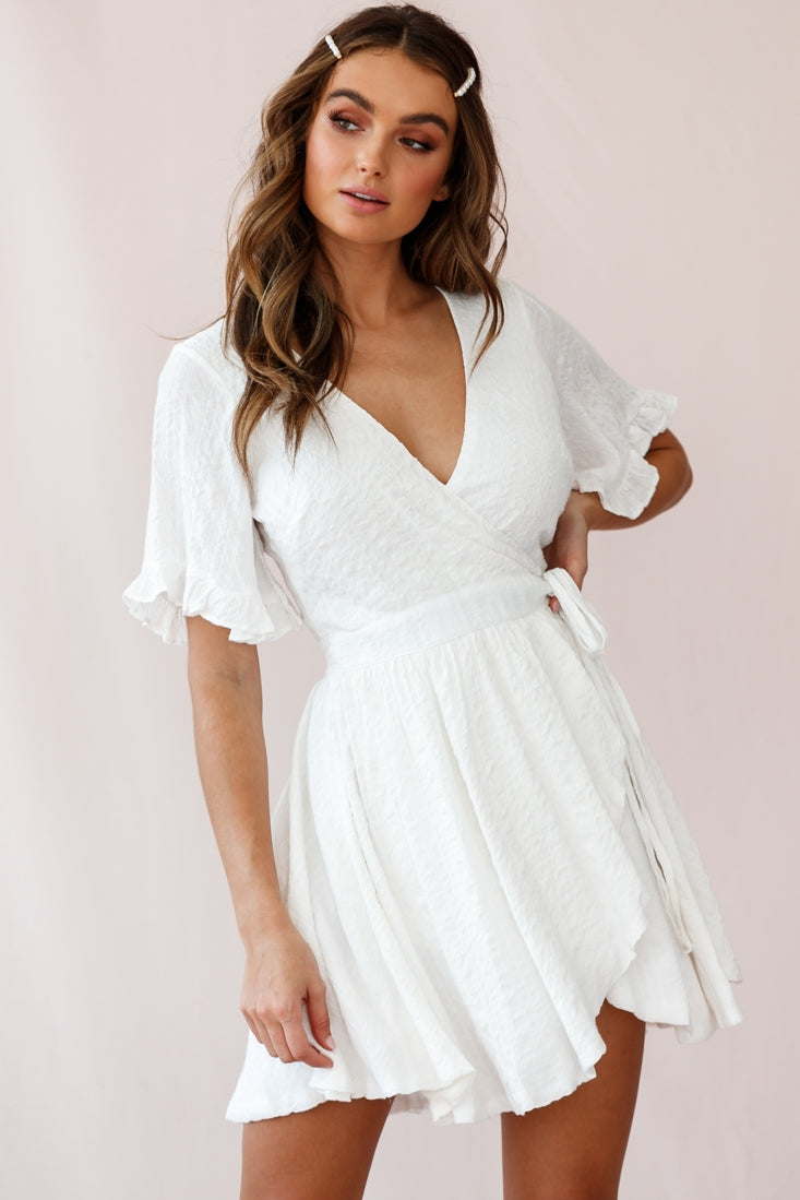 Shop the Cara Frill Trim Wrap Dress White | Selfie Leslie