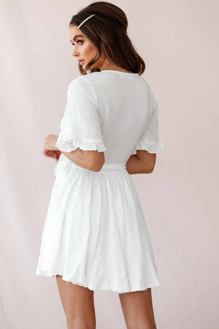 Cara Frill Trim Wrap Dress White by Selfie Leslie