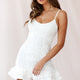 Virtue Cami Strap Embroidered Flounce Hem Dress White