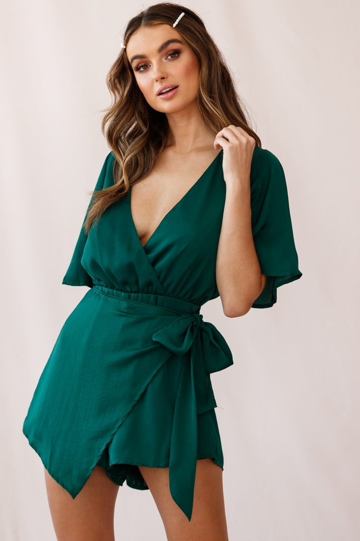 Nadi V-Neckline Wrap Romper Forest Green by Selfie Leslie