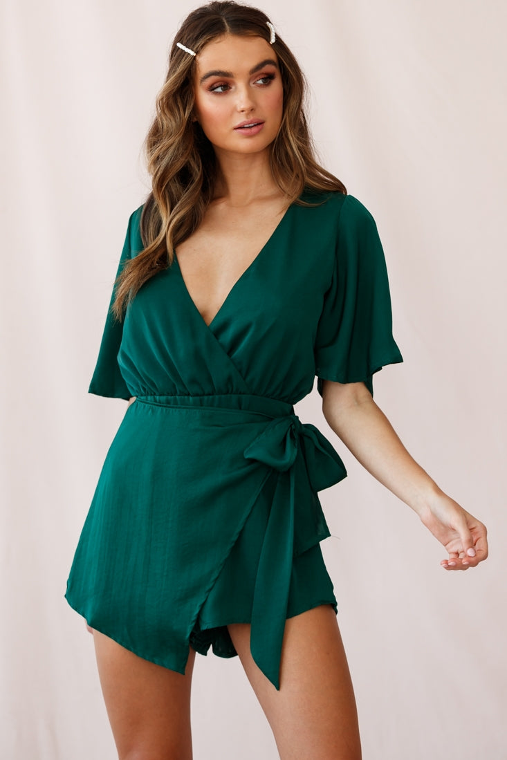 Nadi V-Neckline Wrap Romper Forest Green– Selfie Leslie