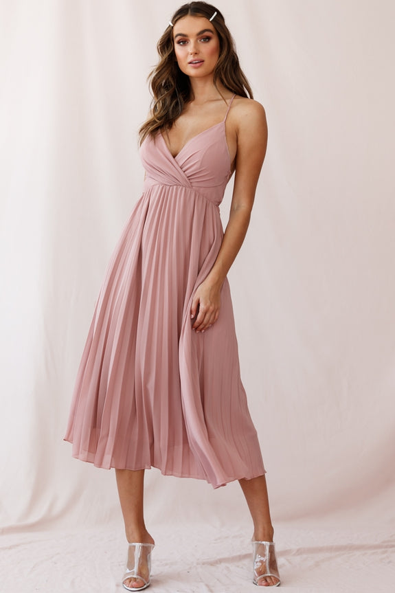 Artemis Accordion Pleat Strappy Back Midi Dress White main image 0
